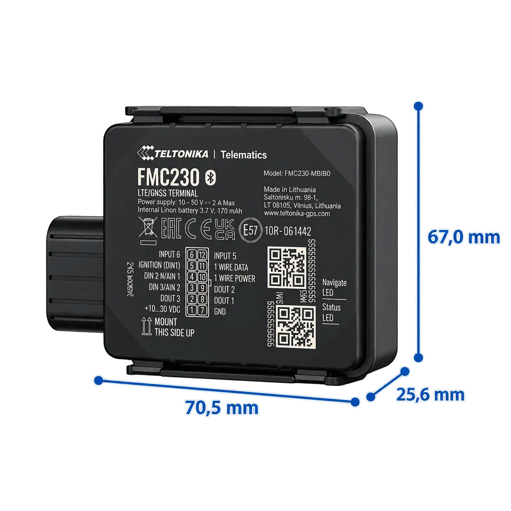 Teltonika FMC230 (LATAM) Rastreador GPS 4G LTE Cat 1 IP67 con conexión por cable