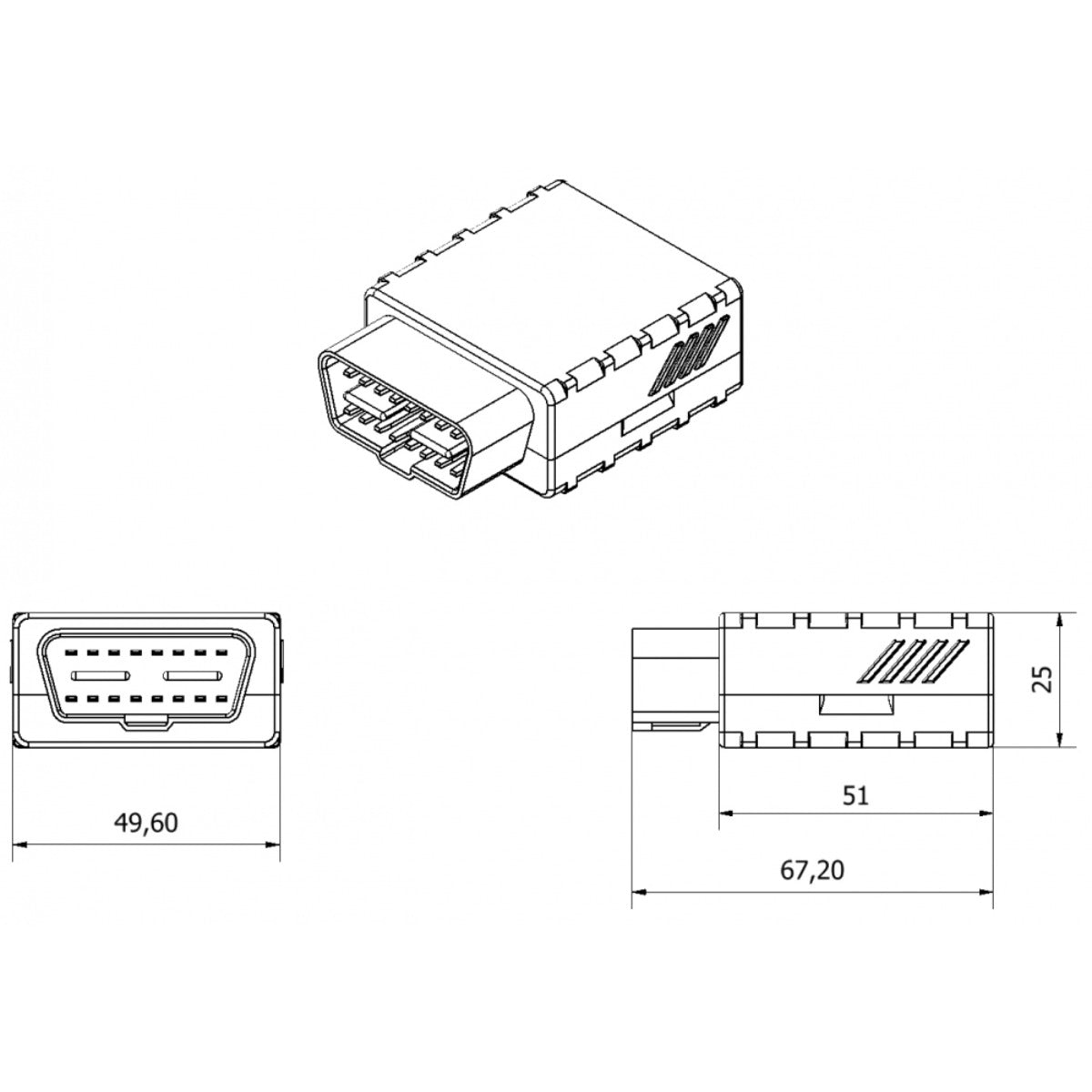 Teltonika FMM80A Plug-&-Play OBD-II GPS Tracker dimensions
